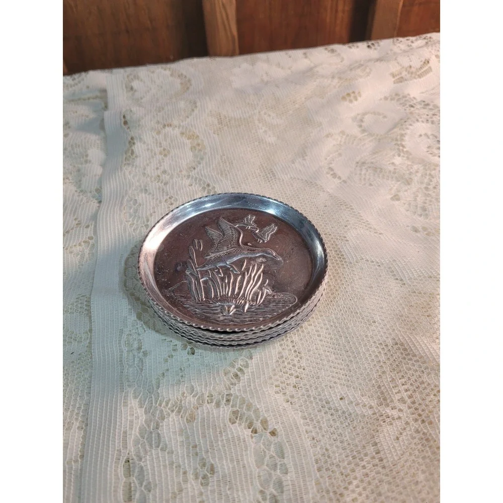 Vintage Aluminum Mallard Duck Drink Coasters Set of 10 Vintage Bar Coasters 1950